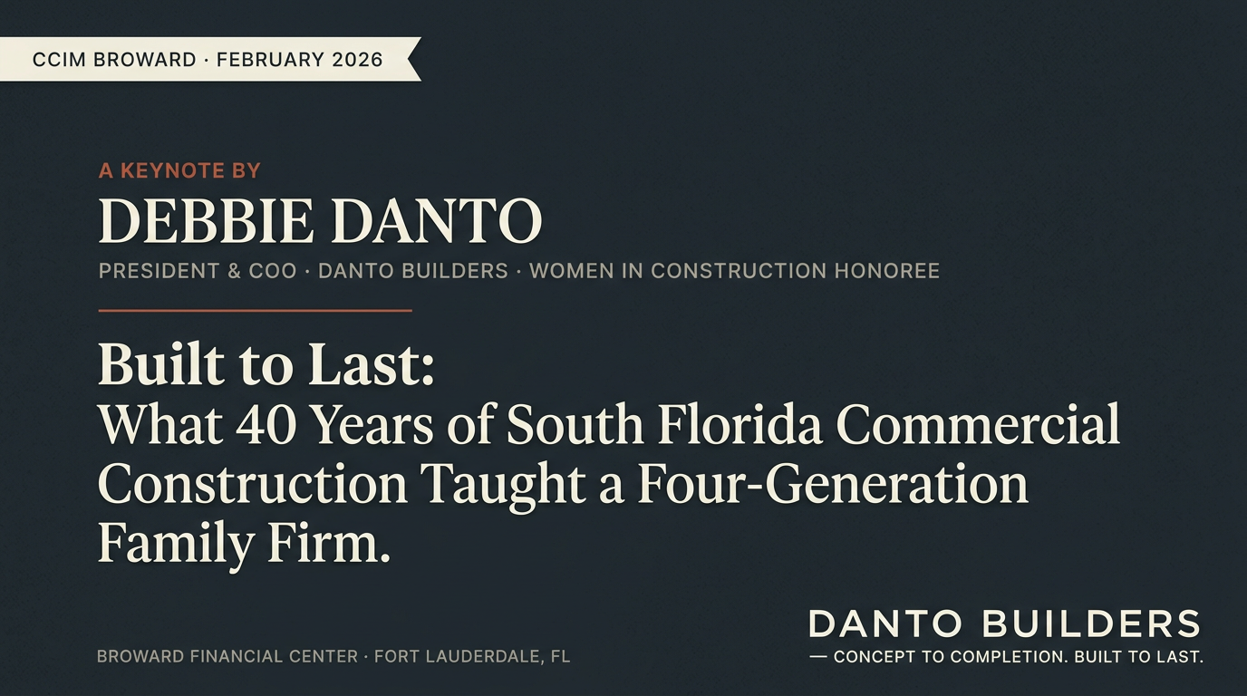 Keynote title slide — Built to Last, CCIM Broward February 2026