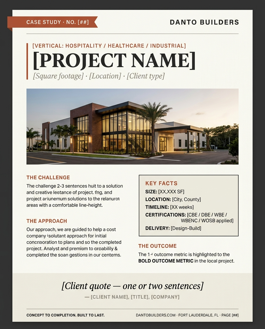 Case study one-sheet template with placeholder project