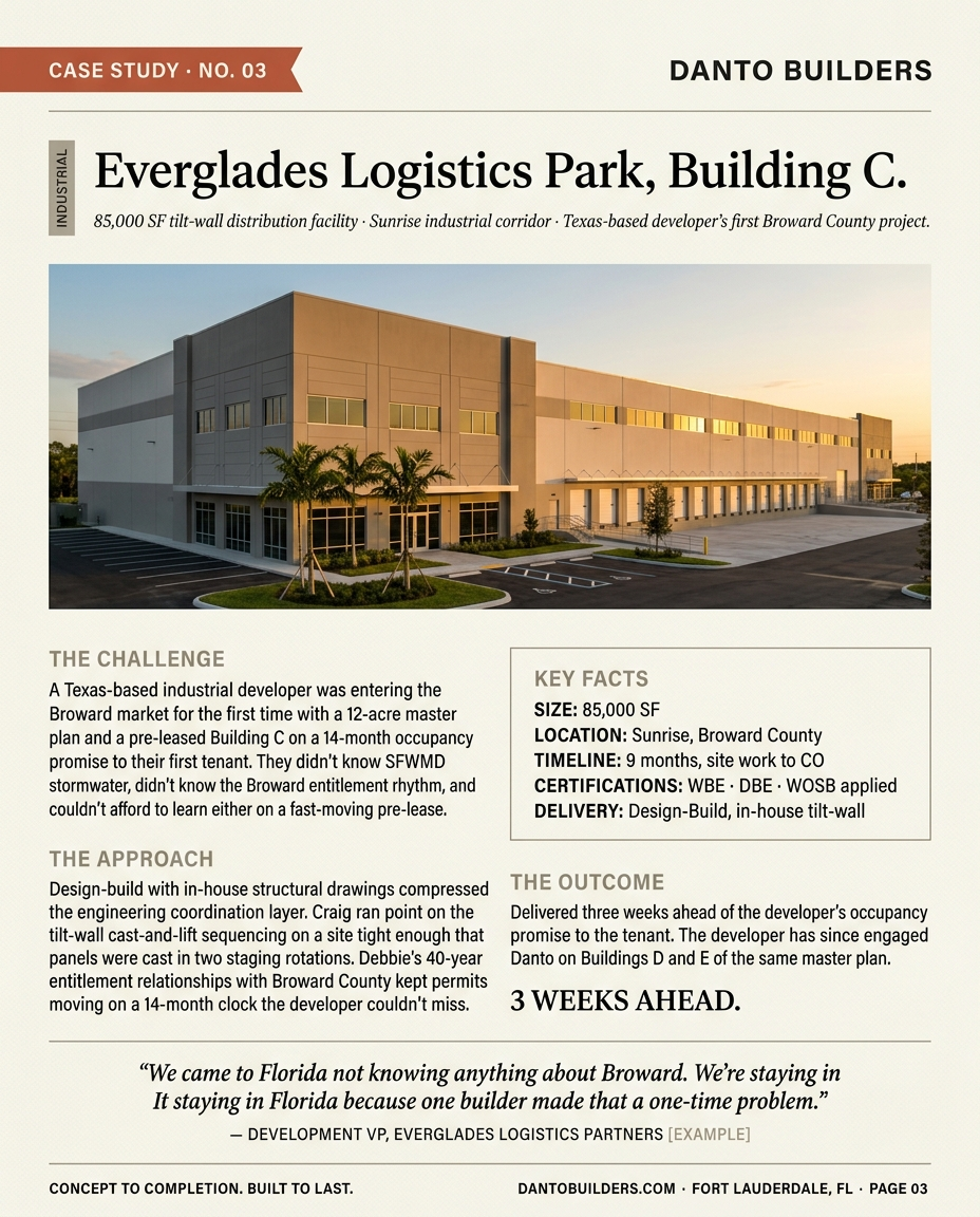 Case study — Everglades Logistics Park Building C, 85,000 SF, Sunrise