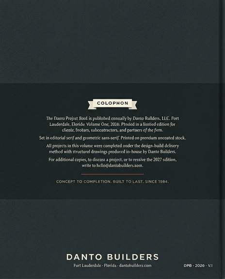 Project book back cover and colophon