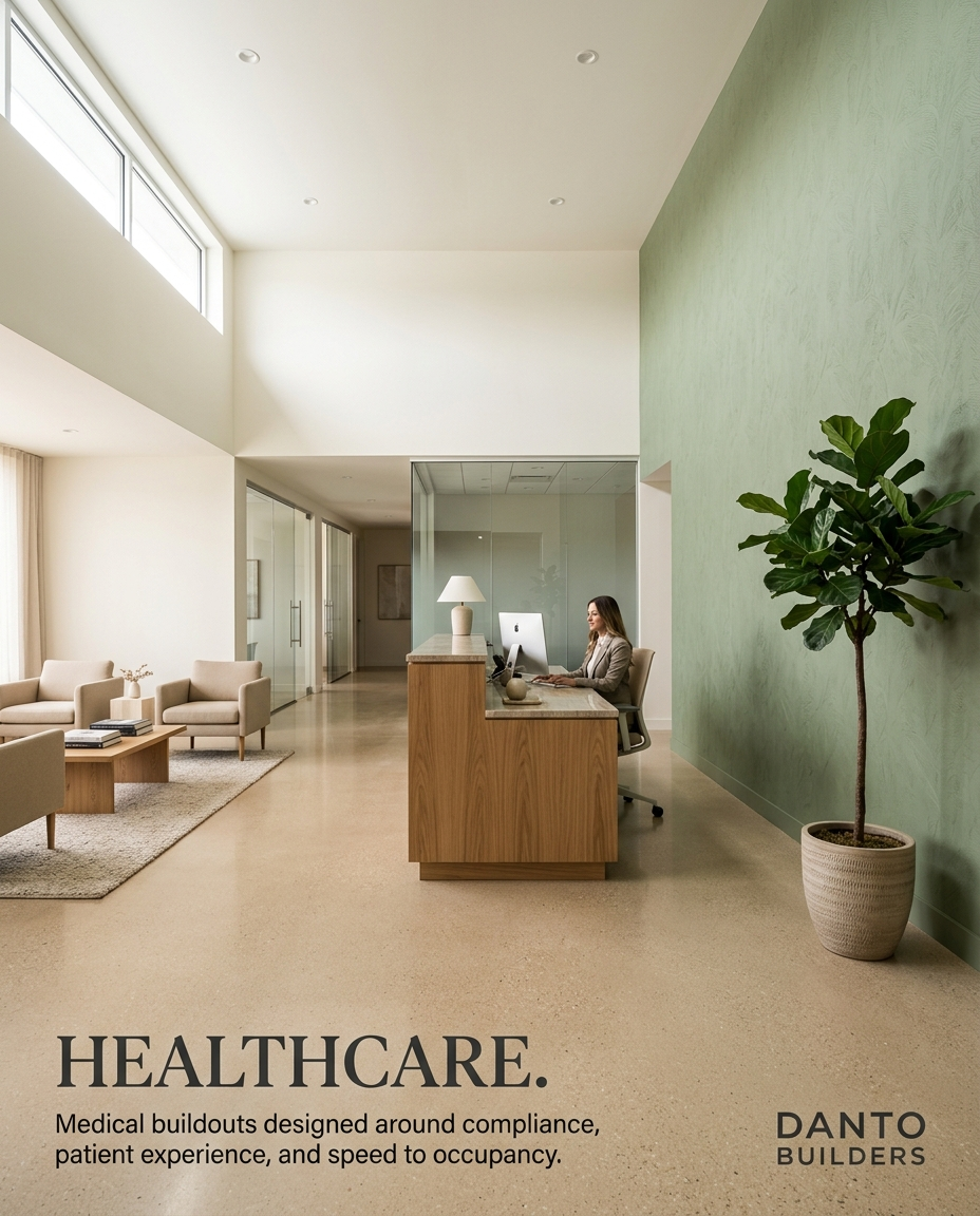 Healthcare vertical — medical office reception with green wall